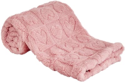 Wollen babydeken met hartjesmotief, superzacht pluizig koralvlies (280 g/m²) warm, geschikt voor zowel jongens als meisjes, zachte baby-/peuterdeken voor wiegjes, kinderwagens & autostoeltjes, 30 x 40 inch (donkerroze)