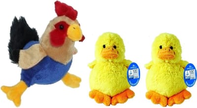 Pluche kippen/hanen knuffel van 20 cm met twee gele pluche kuikens 16 cm - Paas/pasen decoratie