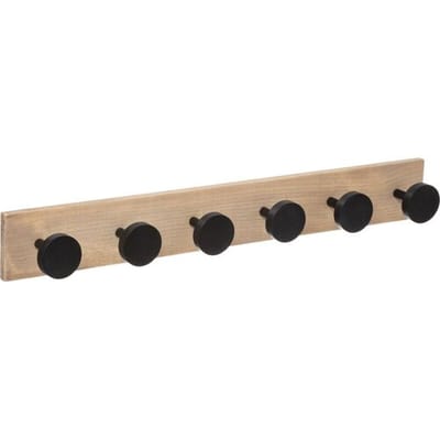 5Five - Wandkapstok - 6 Haken - Hout - Zwart - 58 x 7 x 8 cm