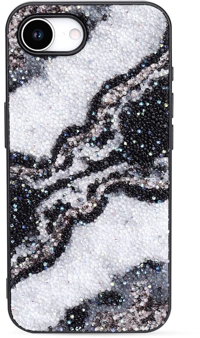 Casemania Hoesje Geschikt voor Apple iPhone 16e - Zwart - Marmer Diamant Glitter Back Cover