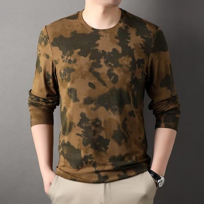 Lente en Herfst T-shirt Heren Lange Mouw Nieuwe Jeugd Mode Bedrukt Ronde Hals Heren T-shirt Casual Onderhemd XXXXL brown
