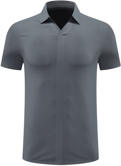ALLTHEMEN Heren Wafelstructuur Polo V-Hals Korte Mouw - L