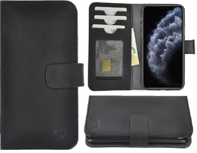 Geschikt voor iPhone 11 Pro hoesje - Bookcase - Portemonnee Hoes Delux Echt leer Wallet case Zwart