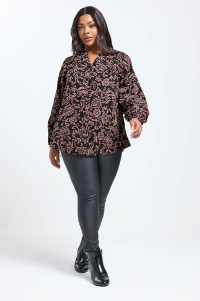 Yours Bruine Bouse Met Bloemenprint En Studs Size 42