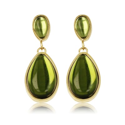 My Bendel - Elegante Goudkleurige Oorbellen met Groene Druppelsteen 30 Mm - met Luxe Cadeauverpakking | Sieraden Voor Dames