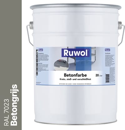 Ruwol Betonverf Betongrijs (RAL 7023) 20 liter - Voor binnen en buiten - Alle kleuren - Kras-, stoot- en slijtvaste verf voor beton en steen - Betonverf voor buiten