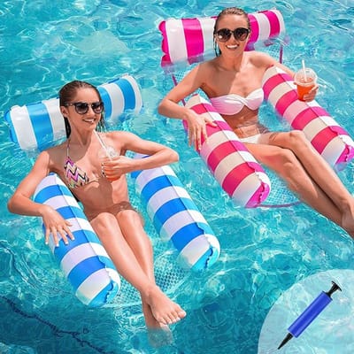 2 Stuks Zwembad Hangmat - Drijvende Zwembadstoel 4-in-1 - Waterhangmat voor Volwassenen - Loungestoel, Zadel, Hangmat en Drifter - Inclusief Draagbare Luchtpomp