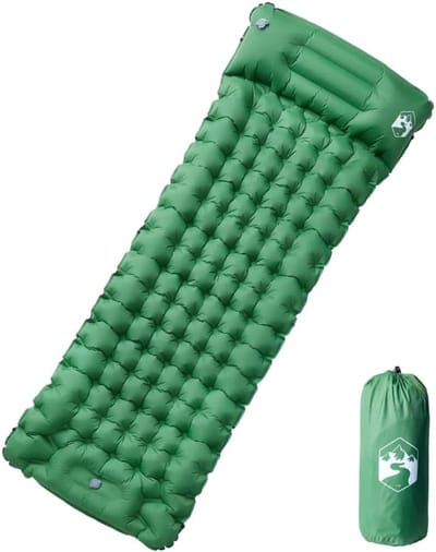 Campingmat Zelfopblaasbaar - Kampeerbed Mat - Outdoor Slapen - Geïntegreerd Kussen - 200x75x10.5cm - Groen