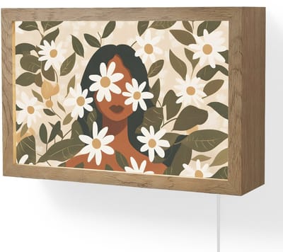 Wandlamp 30x20 cm - Oplaadbaar - Illustratie - Vrouw - Madeliefjes - Wit - Wandlampen binnen woonkamer - Slaapkamer lamp met kabel - Decoratieve nachtlamp - Vloerlamp snoer