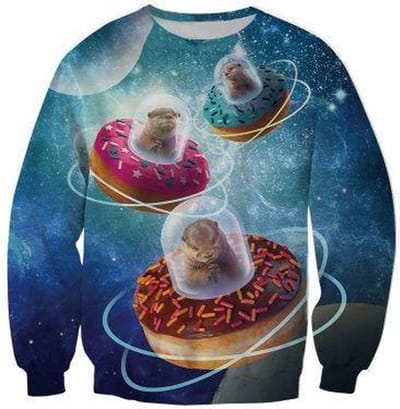 Otters in UFO's gemaakt van donuts Trui voor fout feest - Maat: XXL - Foute trui - Feestkleding - Festival Outfit - Fout Feest - Trui voor festivals - Rave party kleding - Rave outfit - Dieren kleding - Dierentrui -