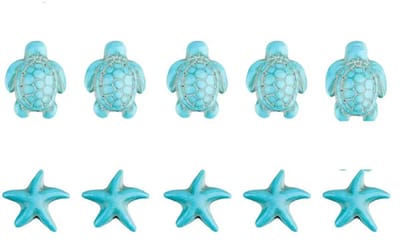 Turquoise kralen - Hippie kralen - 24 stuks - Schildpad en zeesterren - Steen - Ibiza Stijl -24 kralen - Sieraden Maken - Armbandkralen - CHPN