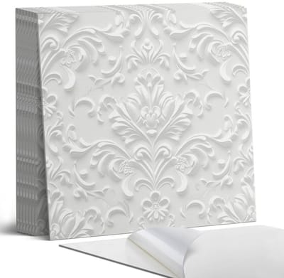 Coloray Plaktegels - Elegant reliëfpatroon Portugese Tegels - 30 cm x 30 cm - Wit Plaktegels - 9 stuks - Vierkant PVC Tegels - Plaktegels Keuken - Zelfklevende Vloertegels - Vinyl Tegels Zelfklevend - Zelfklevende Tegels