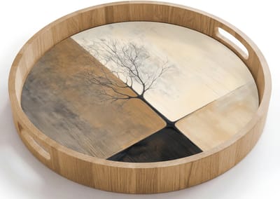 Dienblad rond 40x40 cm - Schootdienblad hout - Boom - Vlakken - Takken - Kleurverloop - Borrelplank rechthoek - Plateau houten dienbladen