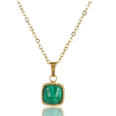 My Bendel - Goudkleurige Ketting met Vierkante Malachite Hanger - met Luxe Cadeauverpakking | Sieraden Voor Dames