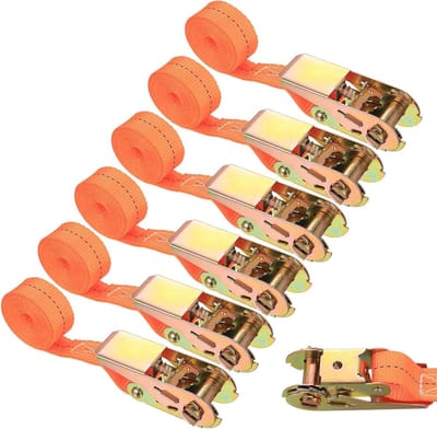 Spanbanden met ratel - Sjorbanden set - Lading vastzetten - Verstelbaar ontwerp - 6 stuks 2 meter - Oranje