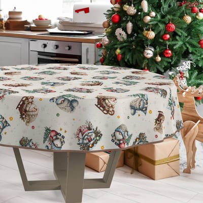 ANRO Tafelkleed Kerstman Groen Rond Ø140cm Met sierband Afwasbaar Waterafstotend Binnen & Buiten