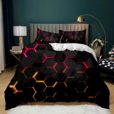 Geometrisch Dekbedovertrek Multicolor Honingraat Zeshoek Beddengoedset Geometrisch Thema Metalen Textuur Gestroomlijnd Polyester Quilt Overtrek 70x133cm 2pcs