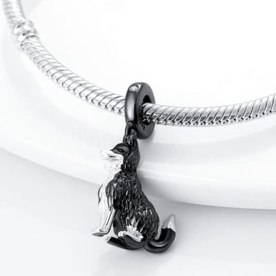 Echte Charm Koper Schattige Zwarte Border Collie Hanger Past op Charm Plata Armband Voor Vrouwen Sieraden Knutselen Mooi Cadeau white