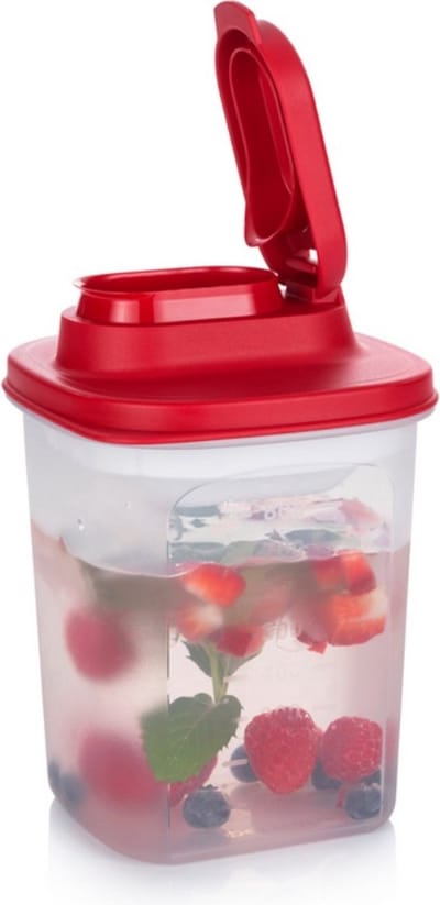 Tupperware Schenkkan Vierkant 1 L ZONDER filter | Koelkastkan Kan transparant rood