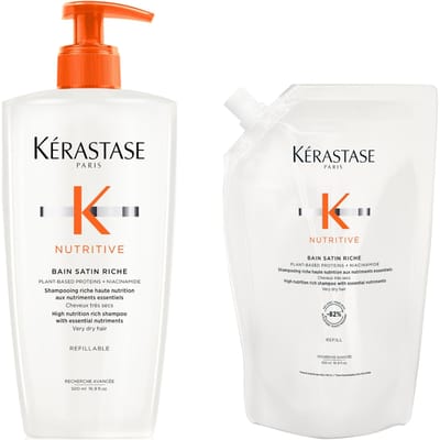 Kérastase Nutritive - Bain Satin Riche Navulbare Shampoo - Sterk voedende shampoo met essentiële verzorgende voedingsstoffen - Voor zeer droog haar - Voordeelverpakking Refillable 500ml