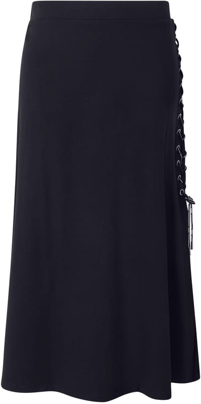Angel of Style - Dames - Maxirok van jersey A-lijn split met vetersluiting - Zwart - Maat 44