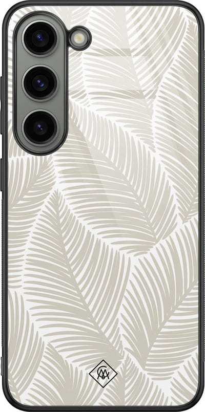Casimoda® hoesje - Geschikt voor Samsung Galaxy S23 - Palmy Leaves Beige - Luxe Hard Case Zwart - Backcover telefoonhoesje - Bruin/beige