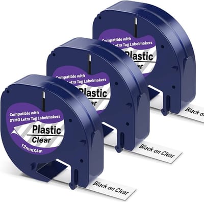 Label Tape Geschikt voor Dymo 12267 - Zwart op Transparant | 12 mm x 4m | S0721530 - 3 stuks - Geschikt voor: LT-100H LT-100H Plus LT-100T LT-100T Plus XM XR 2000 QX50