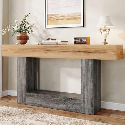 MIVRAY Consoletafel - Tweekleurig Houtlook Design Met Opbergvak - Voor Hal En Woonkamer - Spaanplaat - 160x30x82,5 Cm