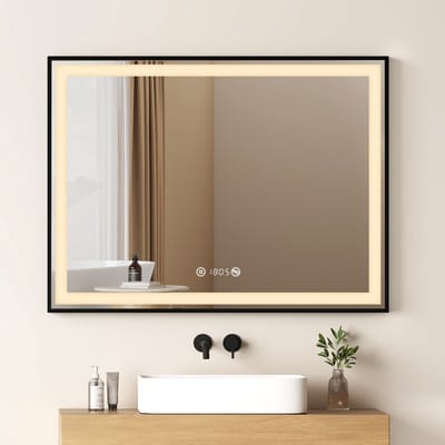 EMKE Spiegel met Verlichting - Anti Condens - 4300K Neutraal Dimbaar - Met klok - Zwarte Rand - 60x80cm - Douchespiegel Modern
