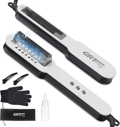 Hair Straightener, Brush, Hydro-ionic Ceramic Straightening Brush, Straightening Brush and Straightener, 2-in-1, PTC Ceramic Hot Anti-scald, Hydro-ionic Emitter, 3 Temperature Settings