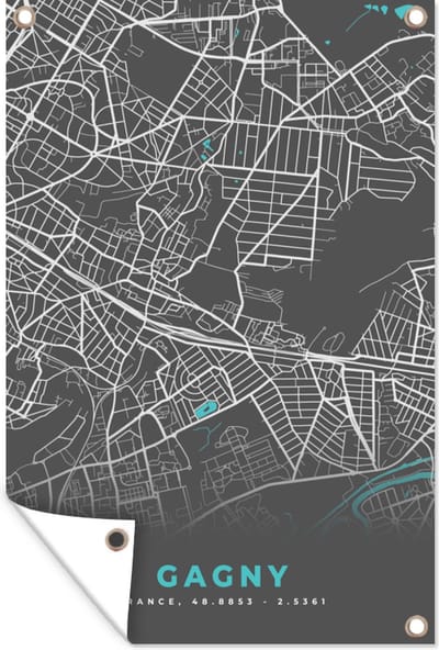 Muurdecoratie Plattegrond - Kaart - Frankrijk - Gagny - Stadskaart - 120x180 cm - Tuinposter - Tuindoek