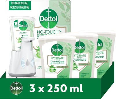 Dettol Automatische Zeepdispenser + Navulling Handzeep - Aloe Vera - 3x 250 ml - Voordeelverpakking