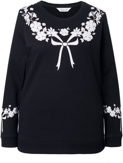 MIAMODA - Dames - Sweatshirt comfortabele pasvorm strikjespatroon - Zwart - Maat 42