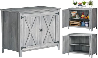 Outsunny-Gartenschrank-Tannenholz-110L x 60B x 88,5Hcm-Hellgrau