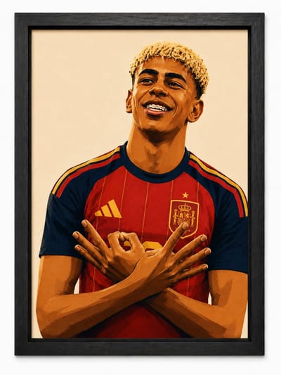 Lamine Yamal Poster | Spanje Art Print | Voetbal Talent Illustratie | Inclusief Zwarte A4 Lijst