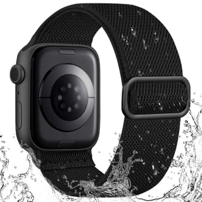 PromoHome Nylon Sportband voor Apple Watch 38/40/41/42 mm - Elastische Armband met Lus - Vuilafstotend - Geschikt voor iWatch Series 10/9/8/7/6/5/4/3/SE/Ultra - Zwart
