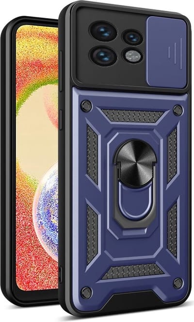 Geschikt voor Motorola Edge 40 Pro Hoesje met Camera Slider en Kickstand Ring Blauw