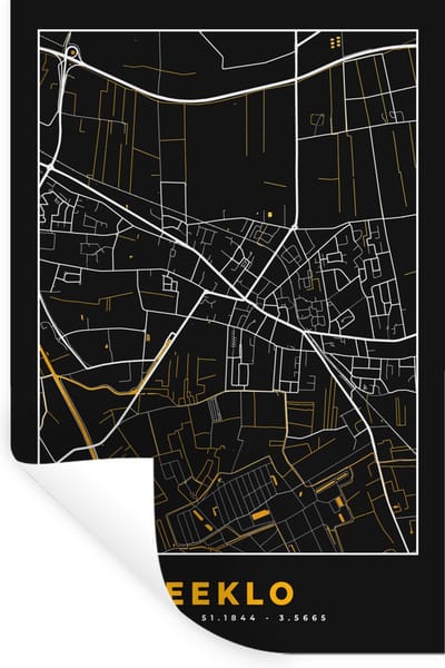 Muurstickers - Sticker Folie - Plattegrond - Goud - Kaart - Eeklo - Stadskaart - 20x30 cm - Plakfolie - Muurstickers Kinderkamer - Zelfklevend Behang - Zelfklevend behangpapier - Stickerfolie