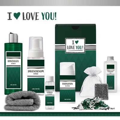 Geschenkset “I Love You!” - 7 producten - 850 gram | Giftset voor hem - Luxe wellness cadeaubox - Ik hou van jou - Cadeaupakket Verjaardag - Pakket Vaderdag - Gift Valentijn - Cadeau Set Kerst - Speciaal voor jou - Vriend - Vader - Papa - Groen