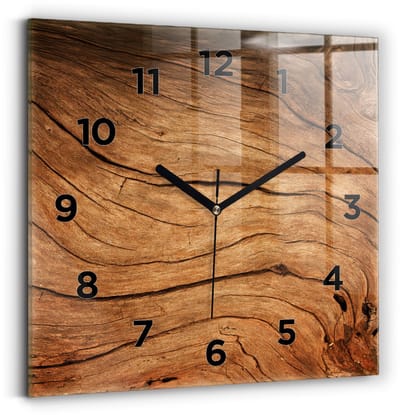 Wallfluent Wandklok - Oud hout Stijlvolle Klok - 30 cm x 30 cm - Bruin Wandklok - Zwarte Handen - Wandklok Met Cijfers - Stille Wandklok Slaapkamer - Vierkante Glazen Wandklok - Industrieel Wandklok - Stijlvolle Klok