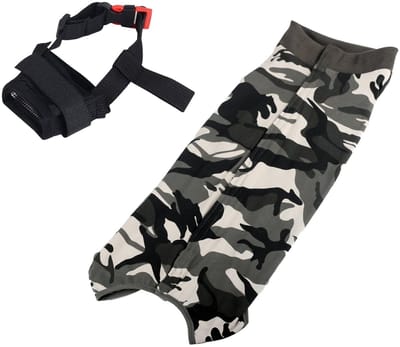 aladdien - Camouflage-revalidatiekleding - Hondenmondafdekking - Postoperatieve onesie - Camouflage - Wondbescherming - Geschikt voor kleine en midd...