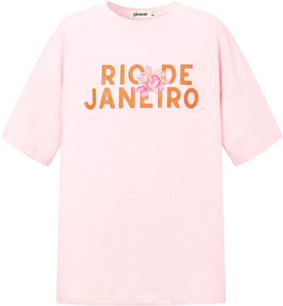 Rio De Janeiro Graphic Tee – Oversized T-shirt met Print – Casual Top voor een Zomerse Look - Roze - Maat S