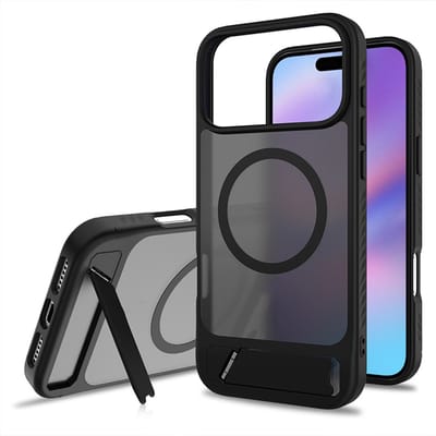 Hoesje Geschikt voor Apple iPhone 17 Pro - Zwart - Casemania Magnetisch Matte Armor Back Cover met Kickstand - Geschikt voor MagSafe Draadloos Opladen - Telefoonhoesje met Handsfree Standaardfunctie