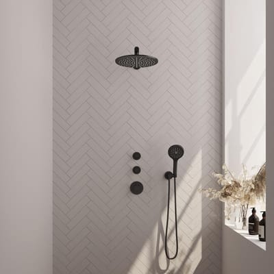 Brauer Black Carving Thermostatische Regendoucheset Inbouw - Hoofddouche 30 cm - Rechte Wandarm - Handdouche 3 Standen - Doucheslang - Wandaansluitbocht - Mat Zwart