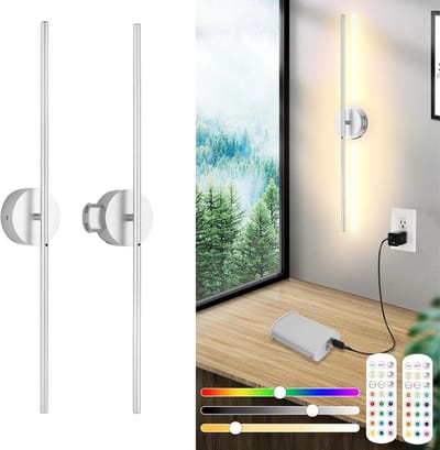 Draadloze Oplaadbare Wandlamp Binnen met Afstandsbediening - 2 Stuks, Richtbaar LED Licht met 15 Kleuren en Timer
