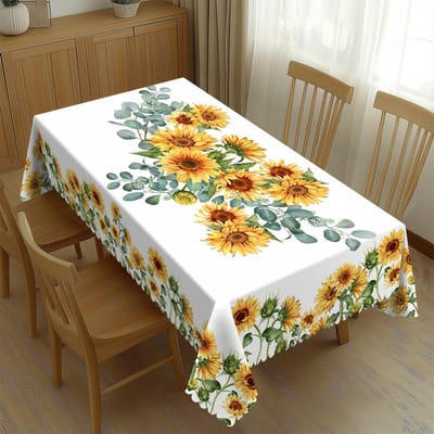 Waterverf Zonnebloem Eucalyptus Tafelkleed, Waterdichte Polyester Tafelhoes voor Keuken Eetkamer Decoratie 90x140cm gray
