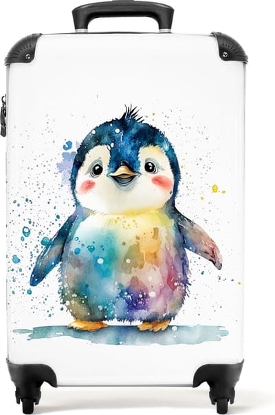 NoBoringSuitcases.com® - Kinderkoffer pinguïn - Kindertrolley - Handbagage koffer lichtgewicht - Reiskoffer trolley kinderen - Kindervalies - Rolkoffer met wieltjes - Past binnen 55x40x20 en 55x35x25
