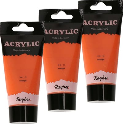 Rayher hobby Acrylverf op waterbasis - 3x - oranje - 75 ml - Schilderen/knutselen - Voor kinderen en volwassenen