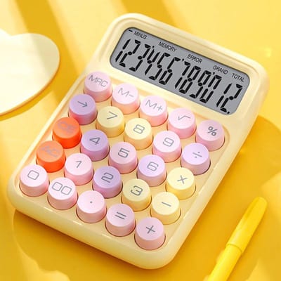 Toetsenbord Rekenmachine Kantoor 12-cijferig Mechanische Knoppen Rekenmachine Schattige Snoepkleur Schoolbenodigdheden Studenten/Financiën Kantoorartikelen geel