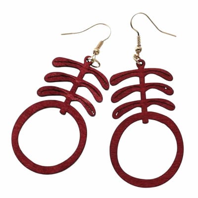Zilveren houten oorhangers Rood goudkleurig - Charme Bijoux